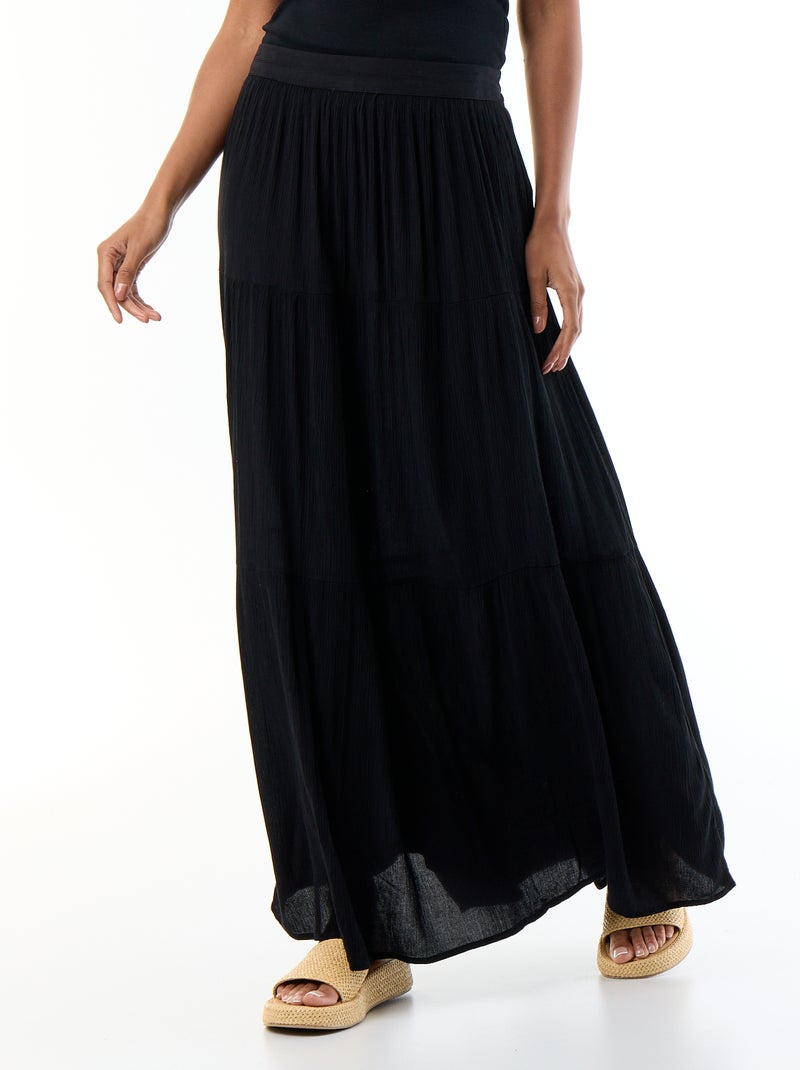 Saia lisa com folhos Preto - Kiabi