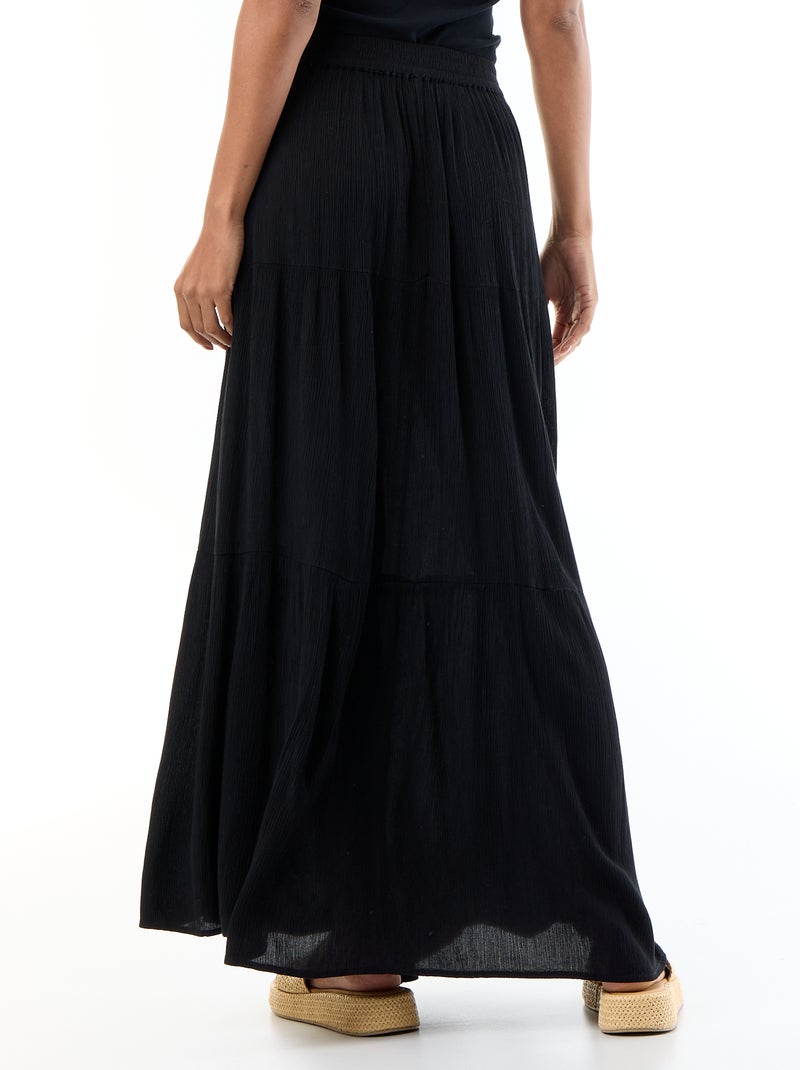 Saia lisa com folhos Preto - Kiabi