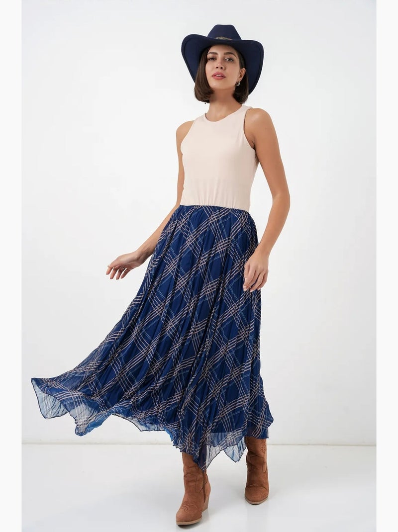 Saia maxi assimétrica com padrão bdart Azul-marinho - Kiabi