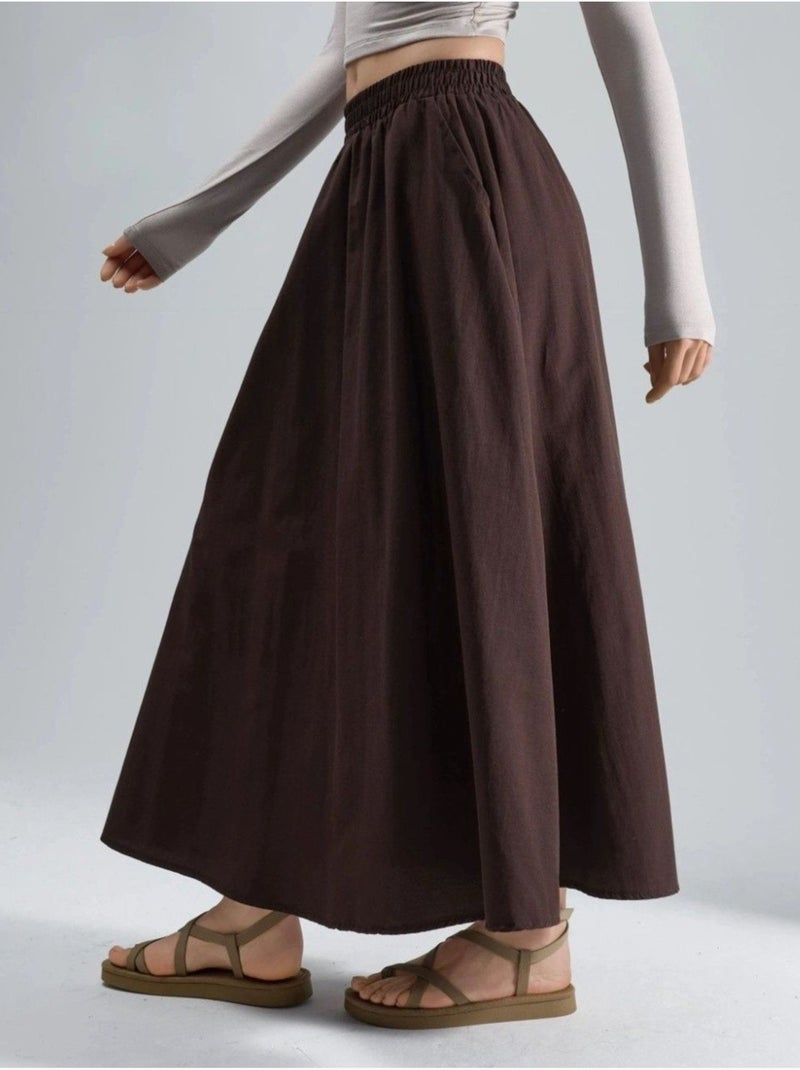 Saia maxi com cintura elástica e bolsos busem Castanho-avelã - Kiabi