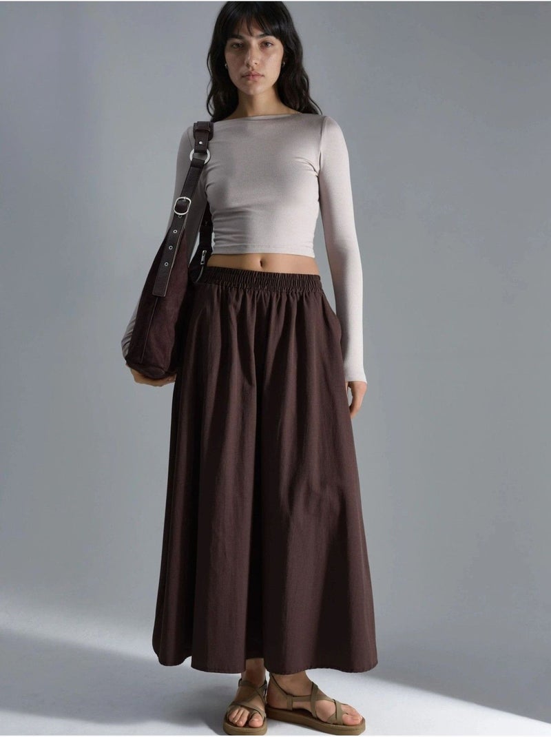 Saia maxi com cintura elástica e bolsos busem Castanho-avelã - Kiabi