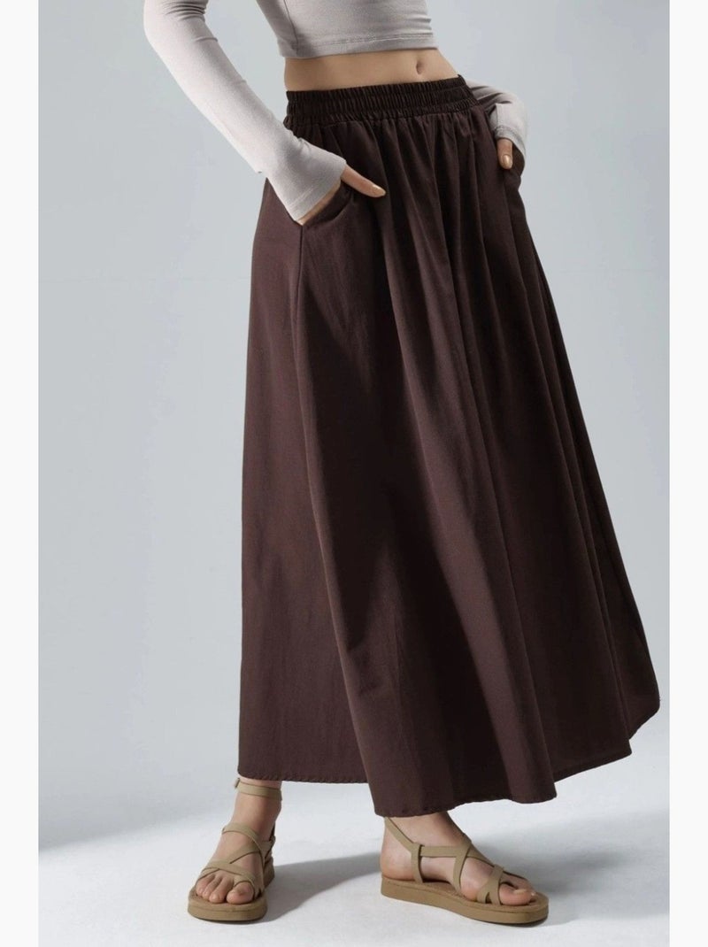 Saia maxi com cintura elástica e bolsos busem Castanho-avelã - Kiabi