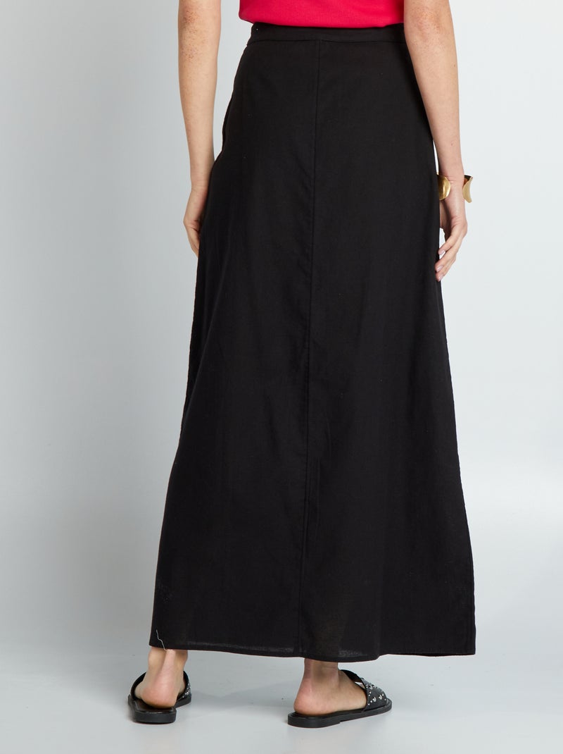 Saia maxi comprida de algodão e linho Preto - Kiabi