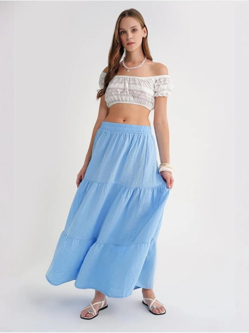 Saia maxi de algodão mixray Azul-céu - Kiabi