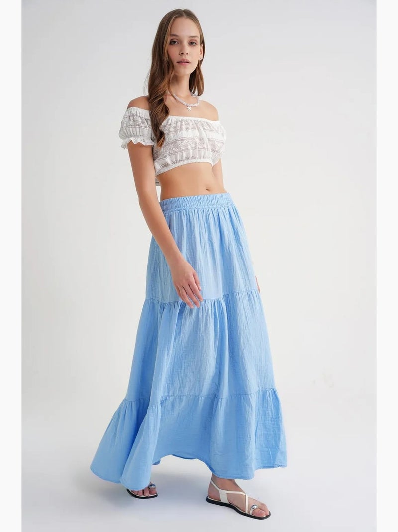 Saia maxi de algodão mixray Azul-céu - Kiabi
