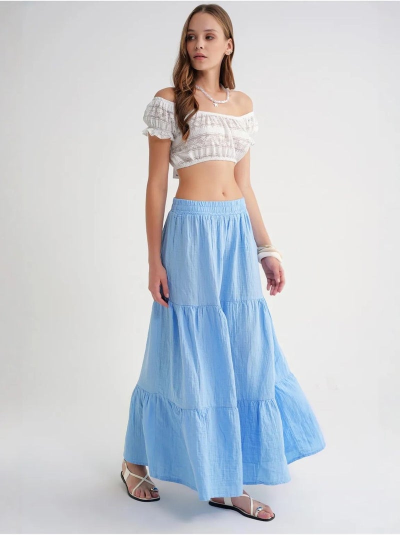 Saia maxi de algodão mixray Azul-céu - Kiabi
