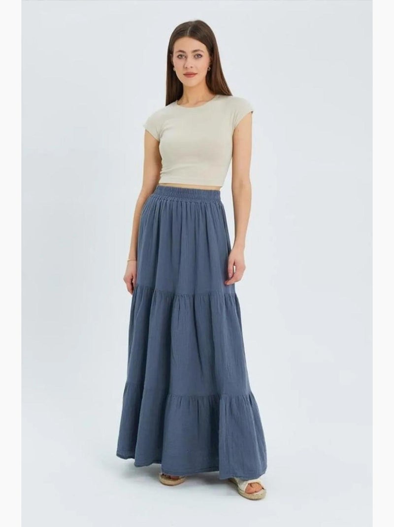 Saia maxi de algodão mixray Azul - Kiabi