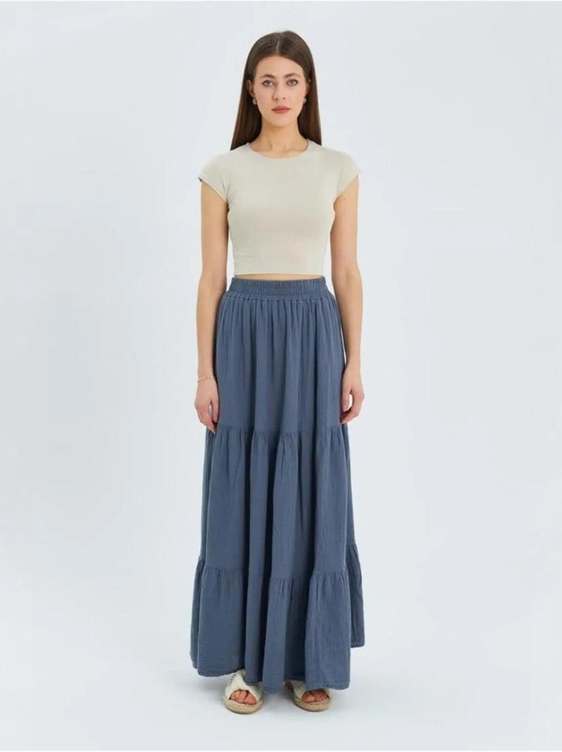 Saia maxi de algodão mixray Azul - Kiabi