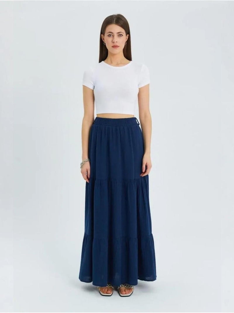 Saia maxi de algodão mixray Azul-marinho - Kiabi