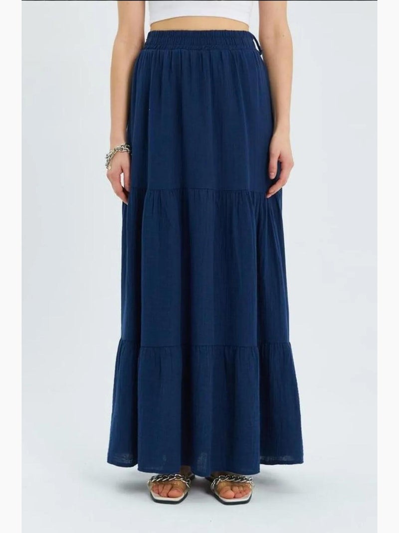 Saia maxi de algodão mixray Azul-marinho - Kiabi