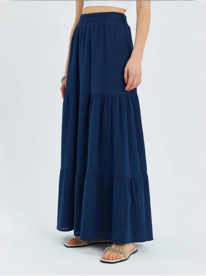 Saia maxi de algodão mixray Azul-marinho - Kiabi