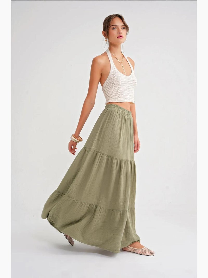 Saia maxi de algodão mixray Verde pastel - Kiabi