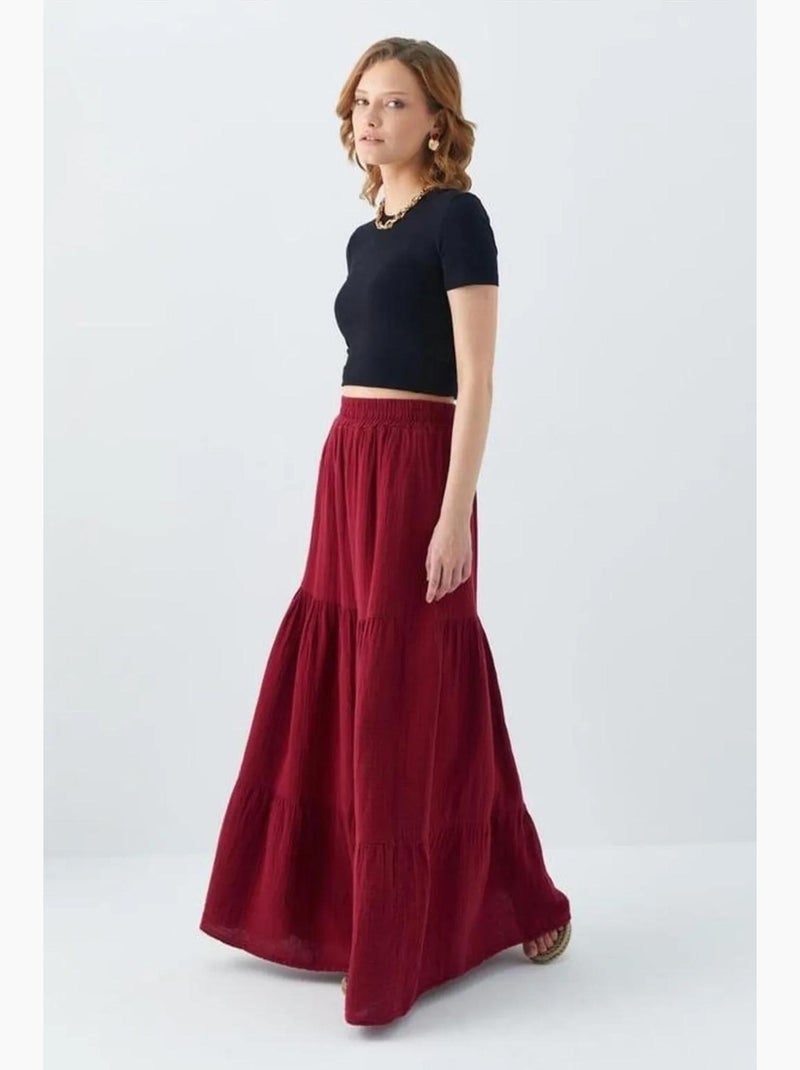 Saia maxi de algodão mixray Vermelho bordô - Kiabi