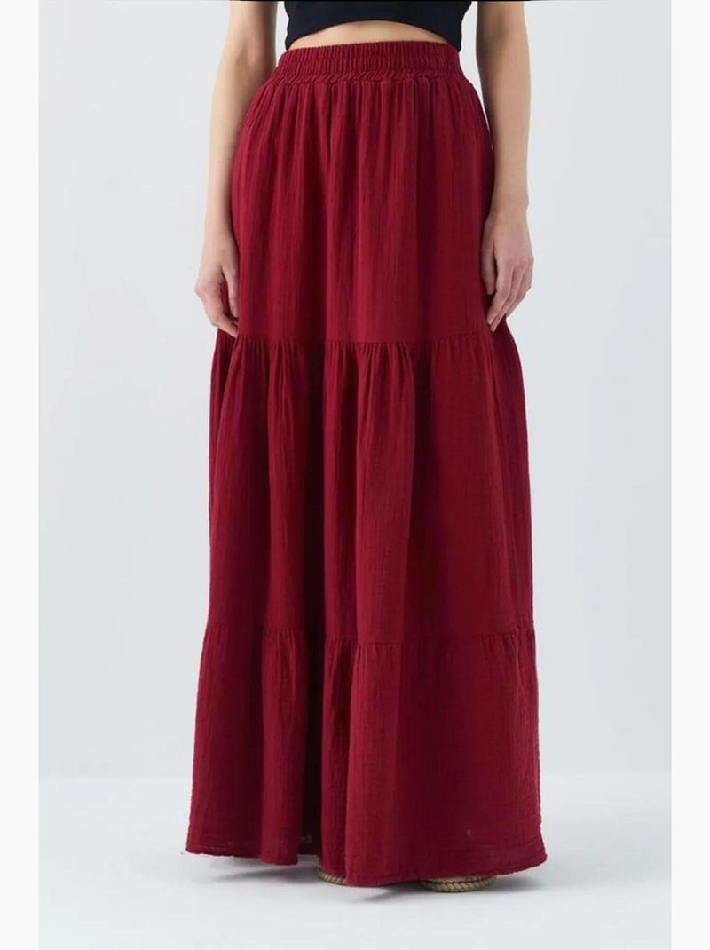 Saia maxi de algodão mixray Vermelho bordô - Kiabi