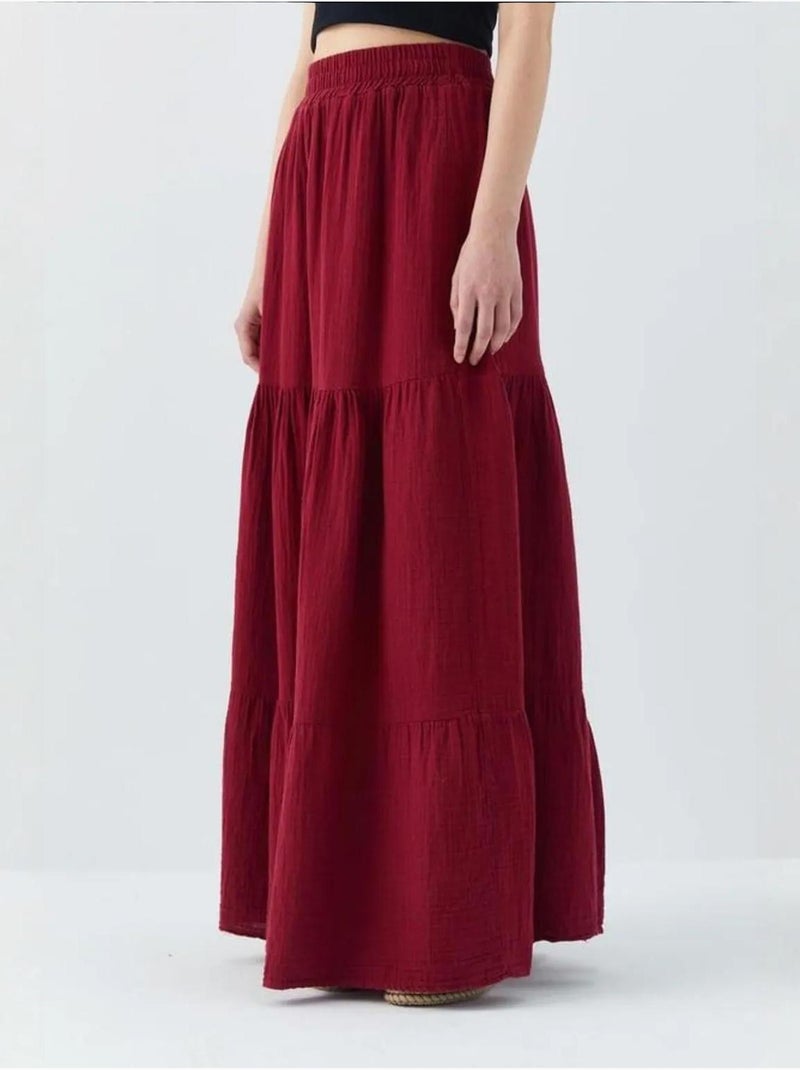 Saia maxi de algodão mixray Vermelho bordô - Kiabi