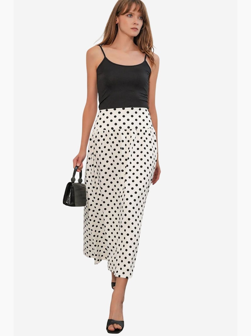 Saia maxi de bolinhas de cintura alta bdart Branco Preto - Kiabi