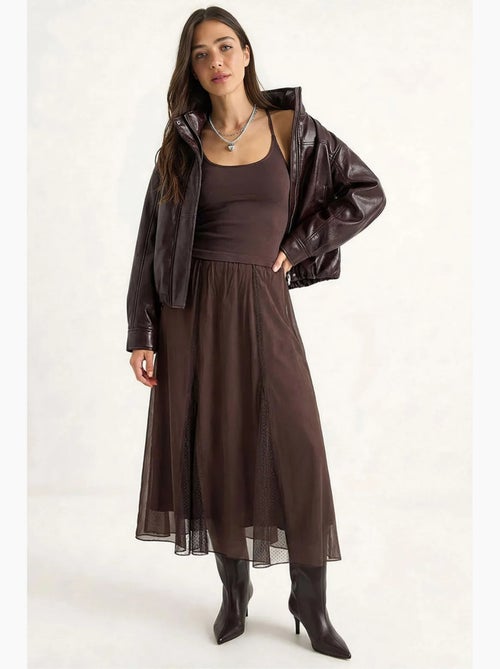 Saia maxi de chiffon em linha a de cintura alta lucci - Kiabi Saia maxi de chiffon em linha a de cintura alta lucci - Kiabi