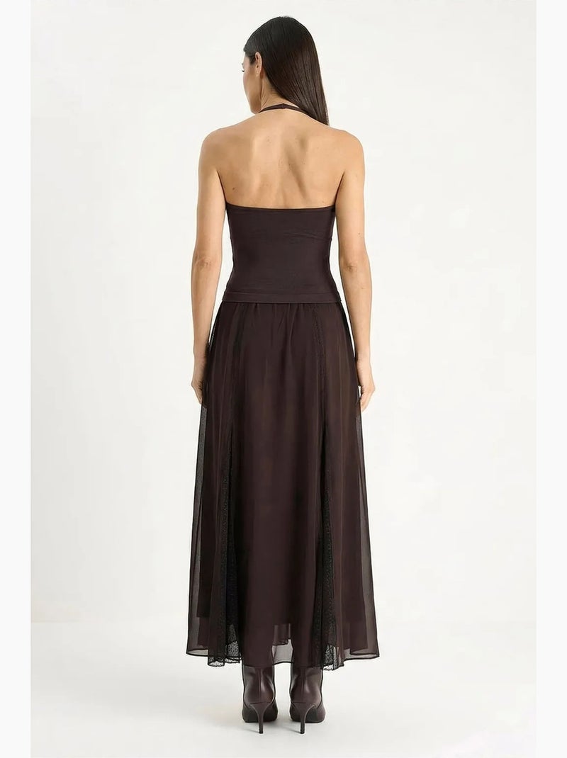 Saia maxi de chiffon em linha a de cintura alta lucci Castanho-escuro - Kiabi