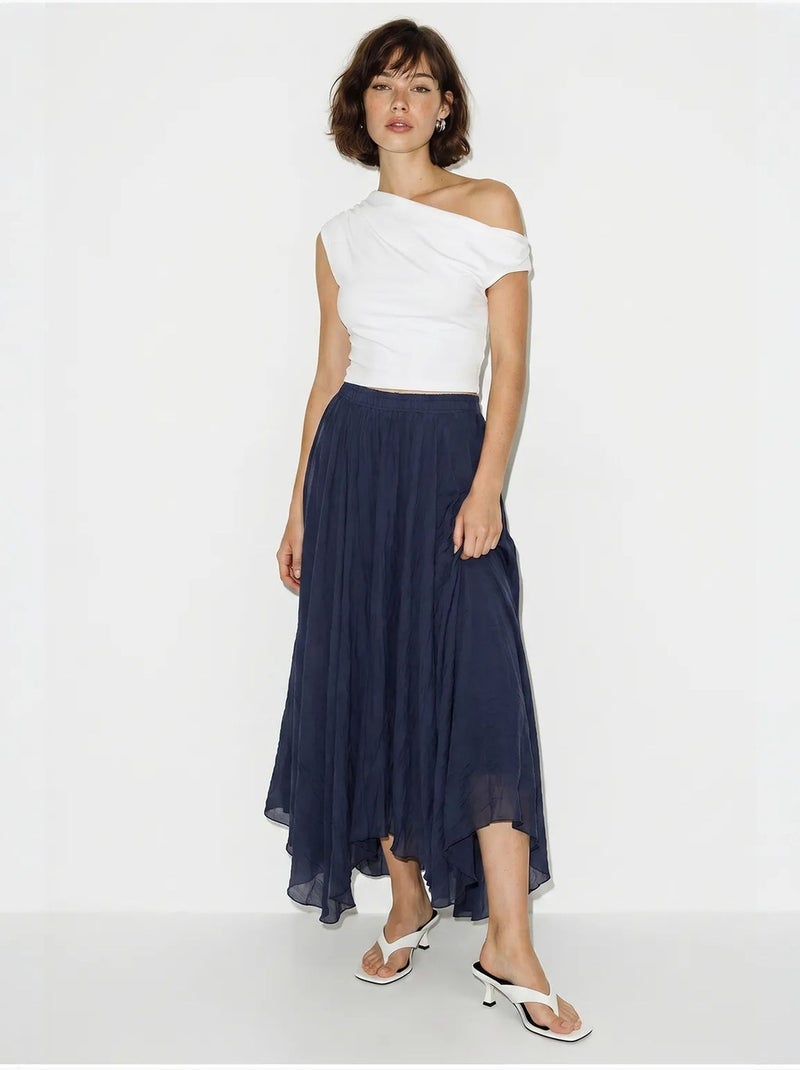 Saia maxi de cintura alta em linha a lucci Azul-marinho - Kiabi