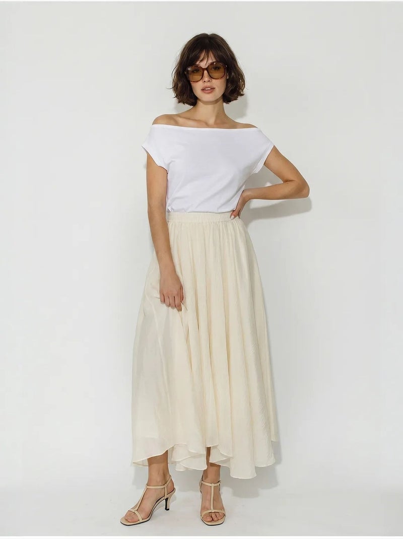 Saia maxi de cintura alta em linha a lucci Creme - Kiabi