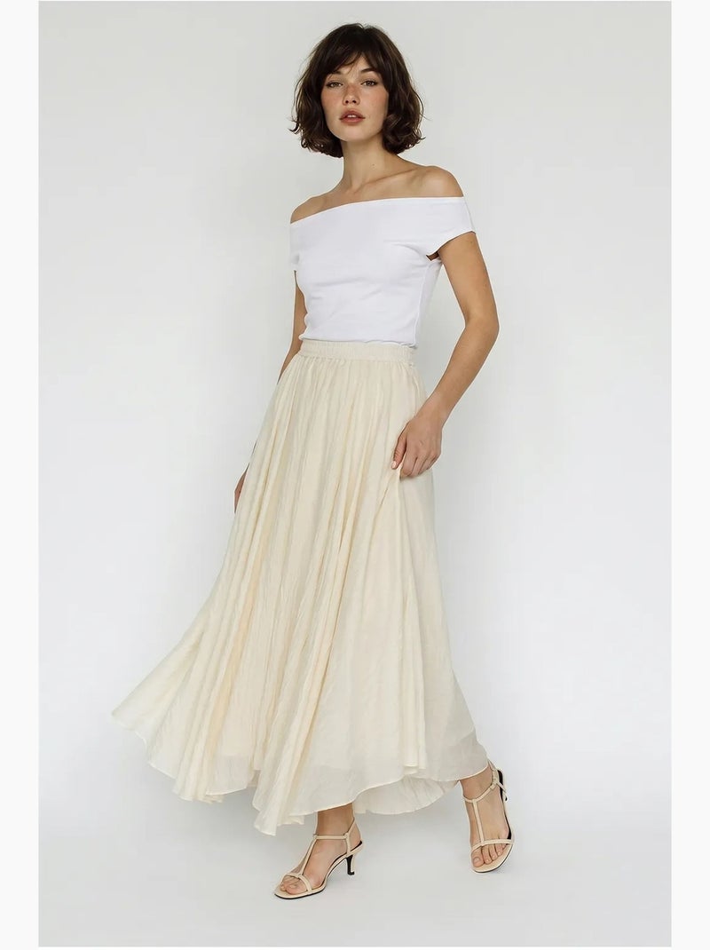 Saia maxi de cintura alta em linha a lucci Creme - Kiabi