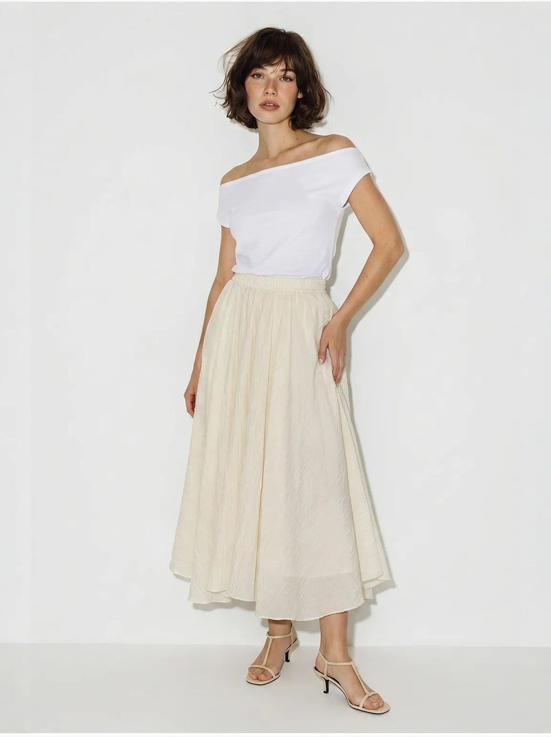 Saia maxi de cintura alta em linha a lucci Creme - Kiabi