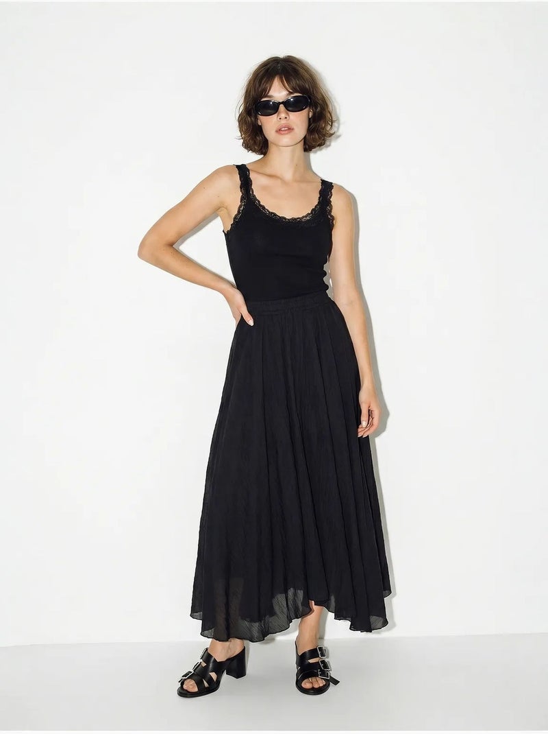 Saia maxi de cintura alta em linha a lucci Preto - Kiabi