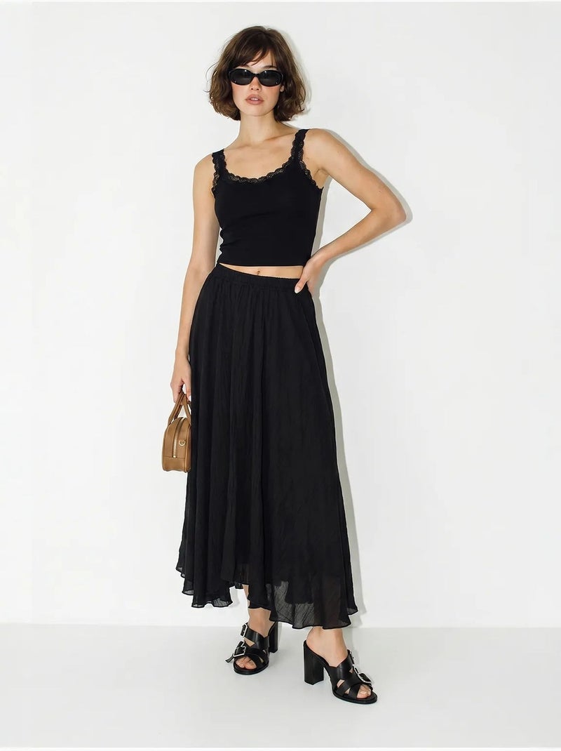 Saia maxi de cintura alta em linha a lucci Preto - Kiabi