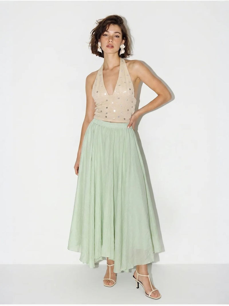 Saia maxi de cintura alta em linha a lucci Verde menta - Kiabi