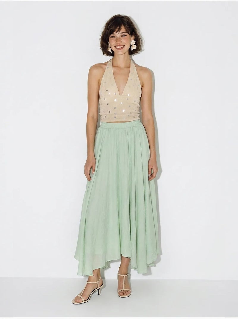 Saia maxi de cintura alta em linha a lucci Verde menta - Kiabi