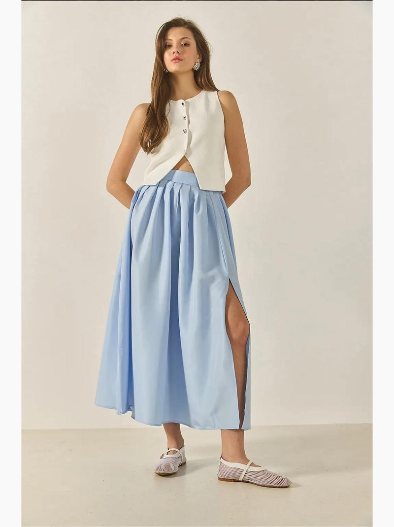 Saia maxi de cintura subida com racha lucci Azul-céu - Kiabi