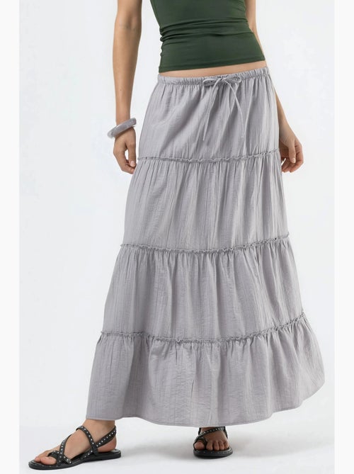 Saia maxi de cintura subida texturizada em linha a busem - Kiabi Saia maxi de cintura subida texturizada em linha a busem - Kiabi