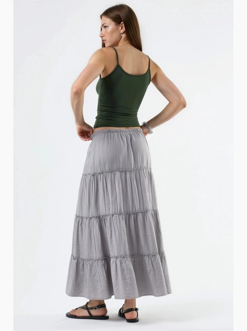 Saia maxi de cintura subida texturizada em linha a busem - Kiabi Saia maxi de cintura subida texturizada em linha a busem - Kiabi