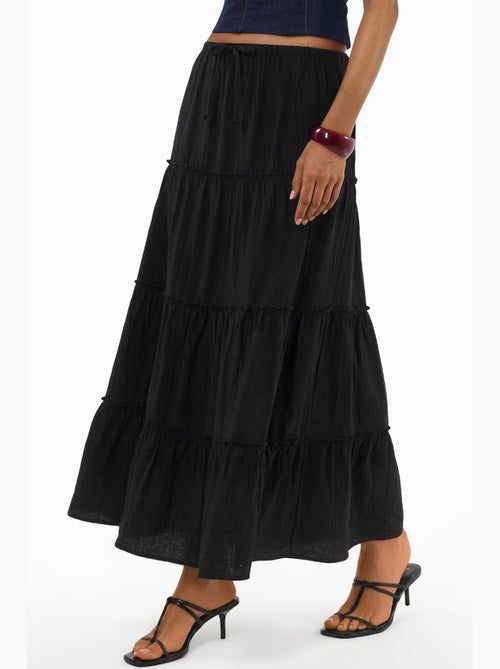 Saia maxi de cintura subida texturizada em linha a busem - Kiabi Saia maxi de cintura subida texturizada em linha a busem - Kiabi