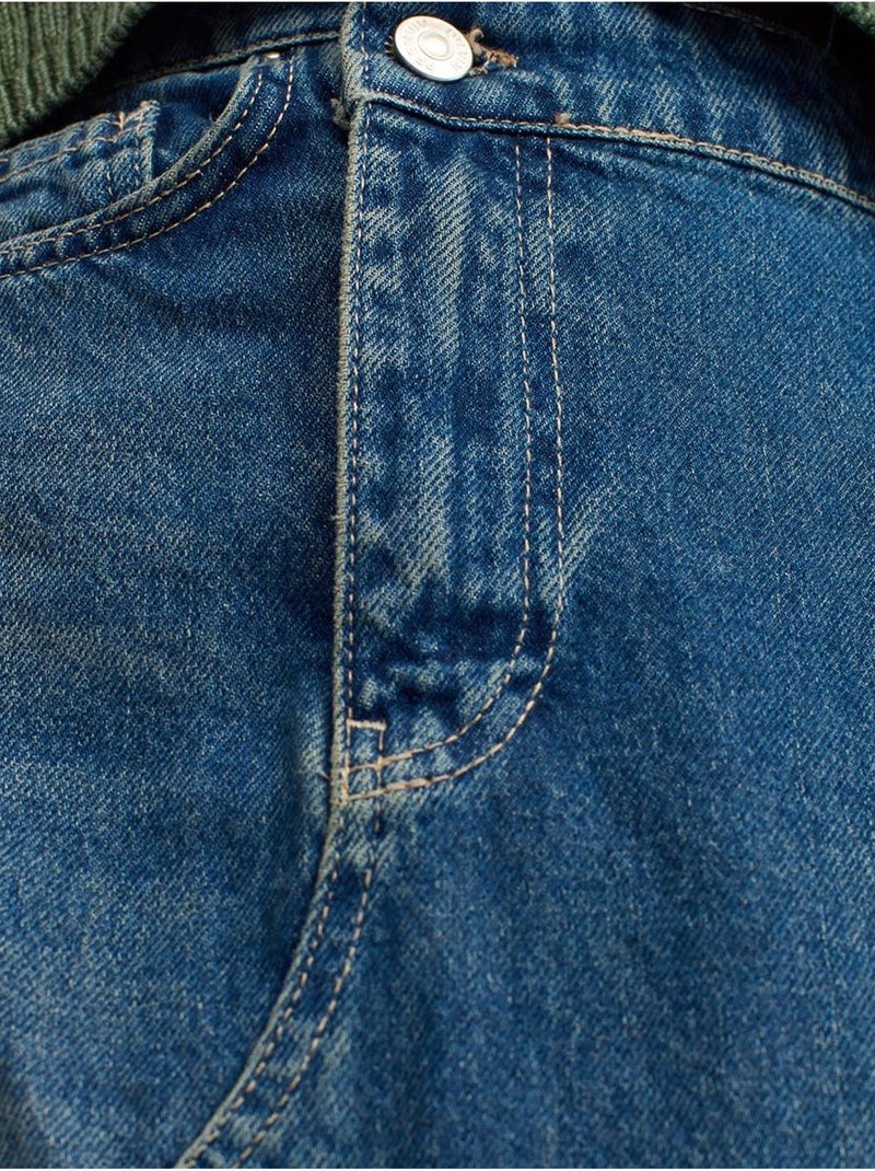 Saia maxi de ganga de cintura subida em linha a dilvin Azul-safira - Kiabi