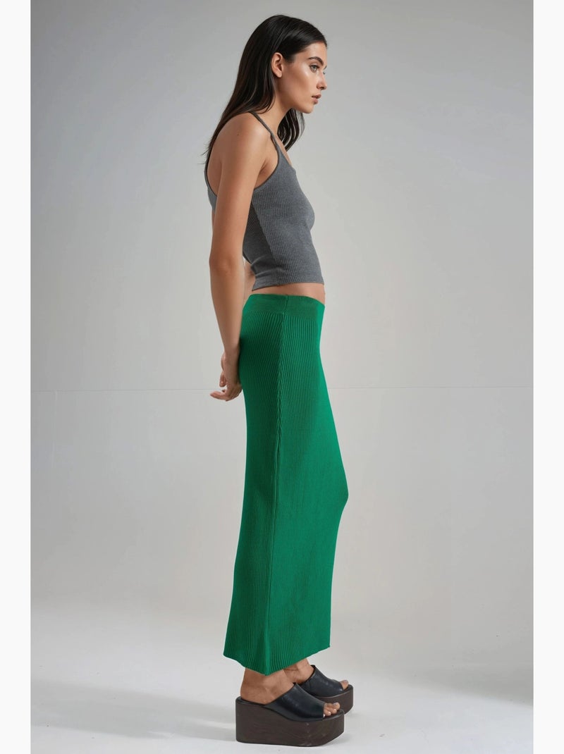 Saia maxi de malha canelada de cintura subida my fashion Verde - Kiabi