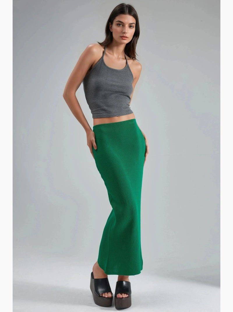 Saia maxi de malha canelada de cintura subida my fashion Verde - Kiabi