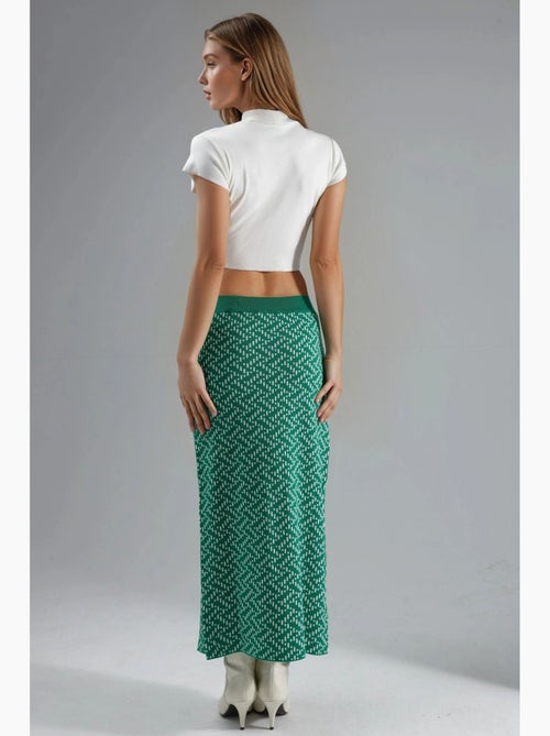 Saia maxi de malha geométrica de cintura subida com fecho de botões my fashion - Kiabi Saia maxi de malha geométrica de cintura subida com fecho de botões my fashion - Kiabi