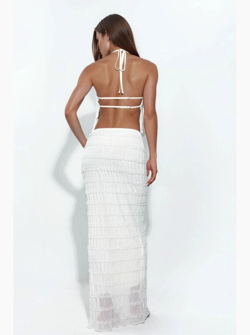 Saia maxi de renda de cintura baixa hiccup Branco - Kiabi