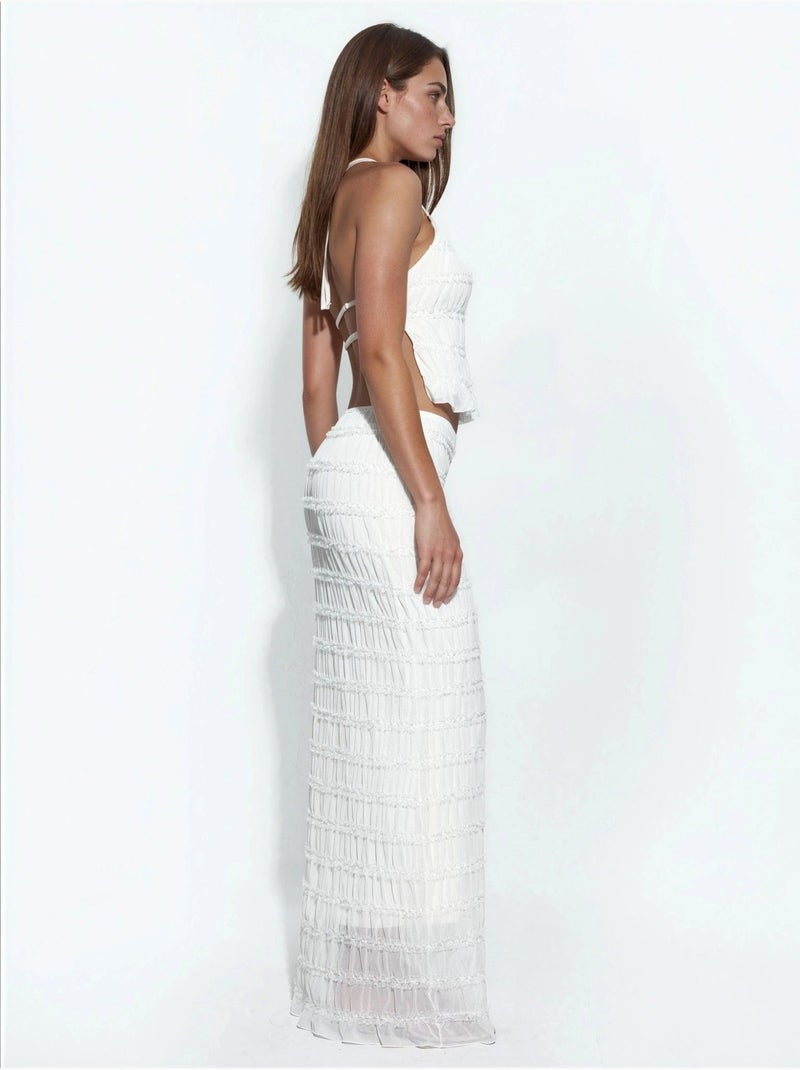 Saia maxi de renda de cintura baixa hiccup Branco - Kiabi
