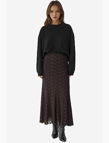 Saia maxi de renda de cintura subida hiccup