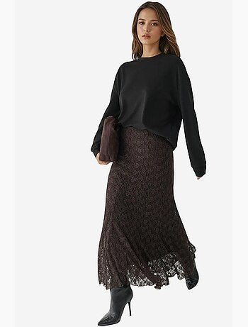 Saia maxi de renda de cintura subida hiccup