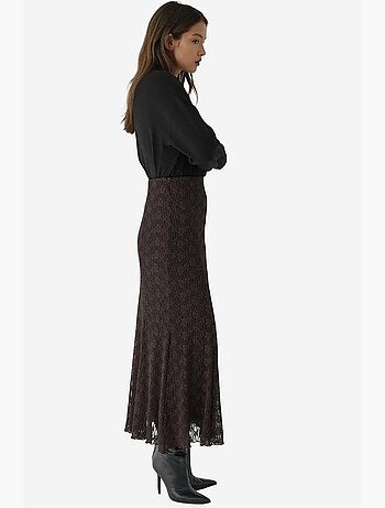 Saia maxi de renda de cintura subida hiccup