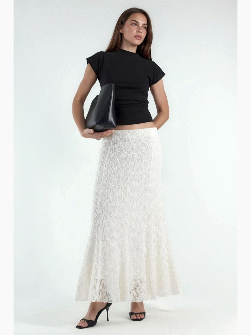 Saia maxi de renda de cintura subida hiccup Creme - Kiabi