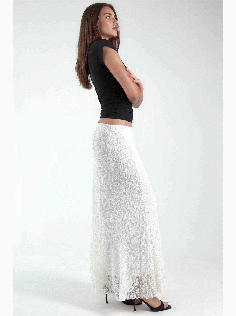 Saia maxi de renda de cintura subida hiccup Creme - Kiabi