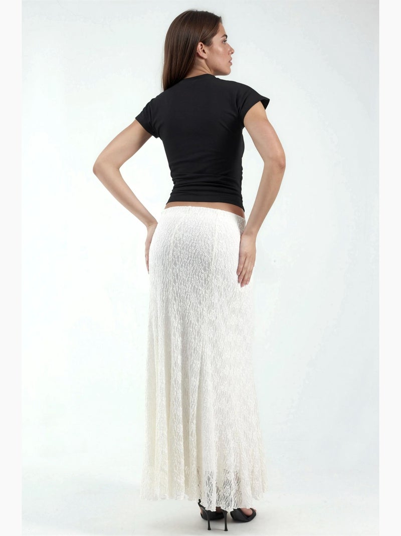 Saia maxi de renda de cintura subida hiccup Creme - Kiabi