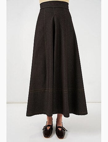 Saia maxi em ganga de linha a de cintura subida com bolsos bdart