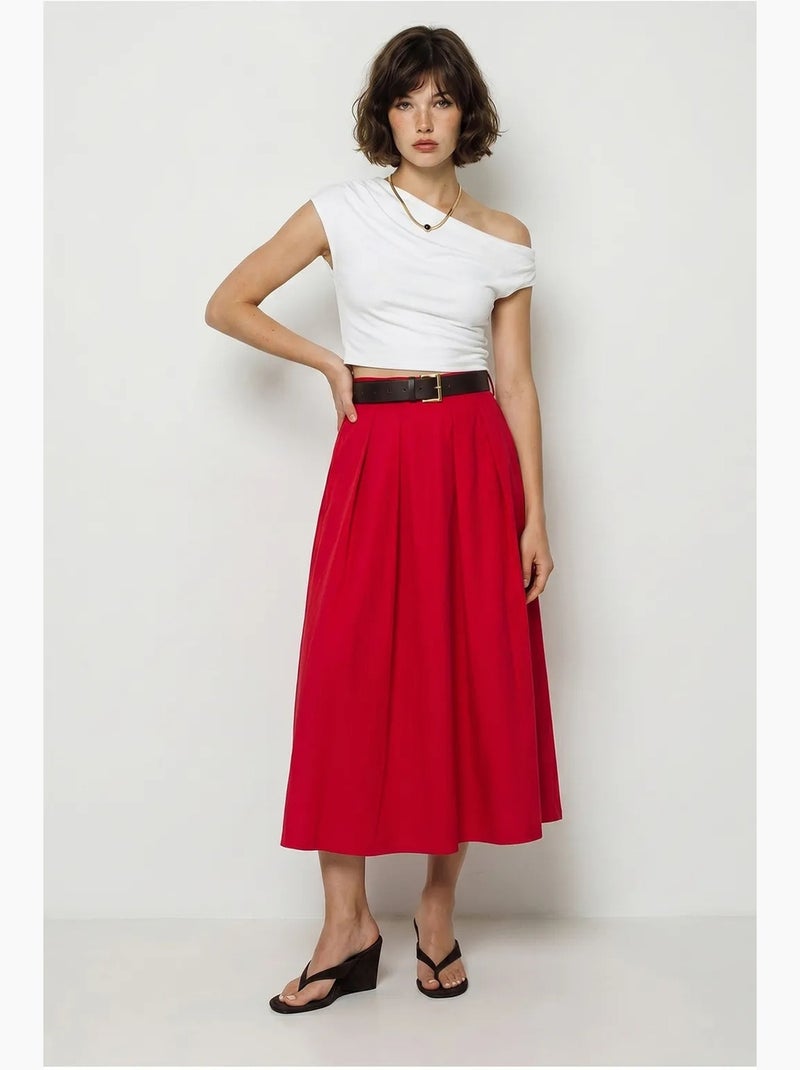 Saia maxi em linha a de cintura alta com cinto lucci Vermelho - Kiabi
