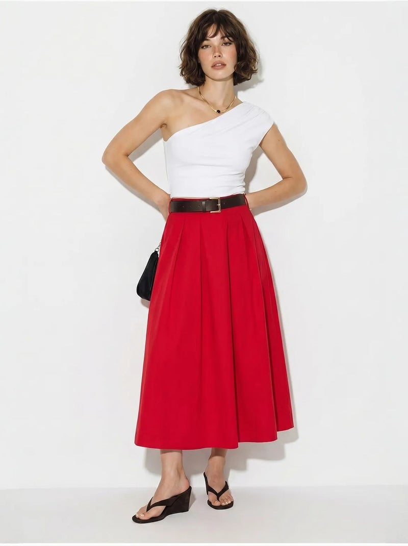 Saia maxi em linha a de cintura alta com cinto lucci Vermelho - Kiabi