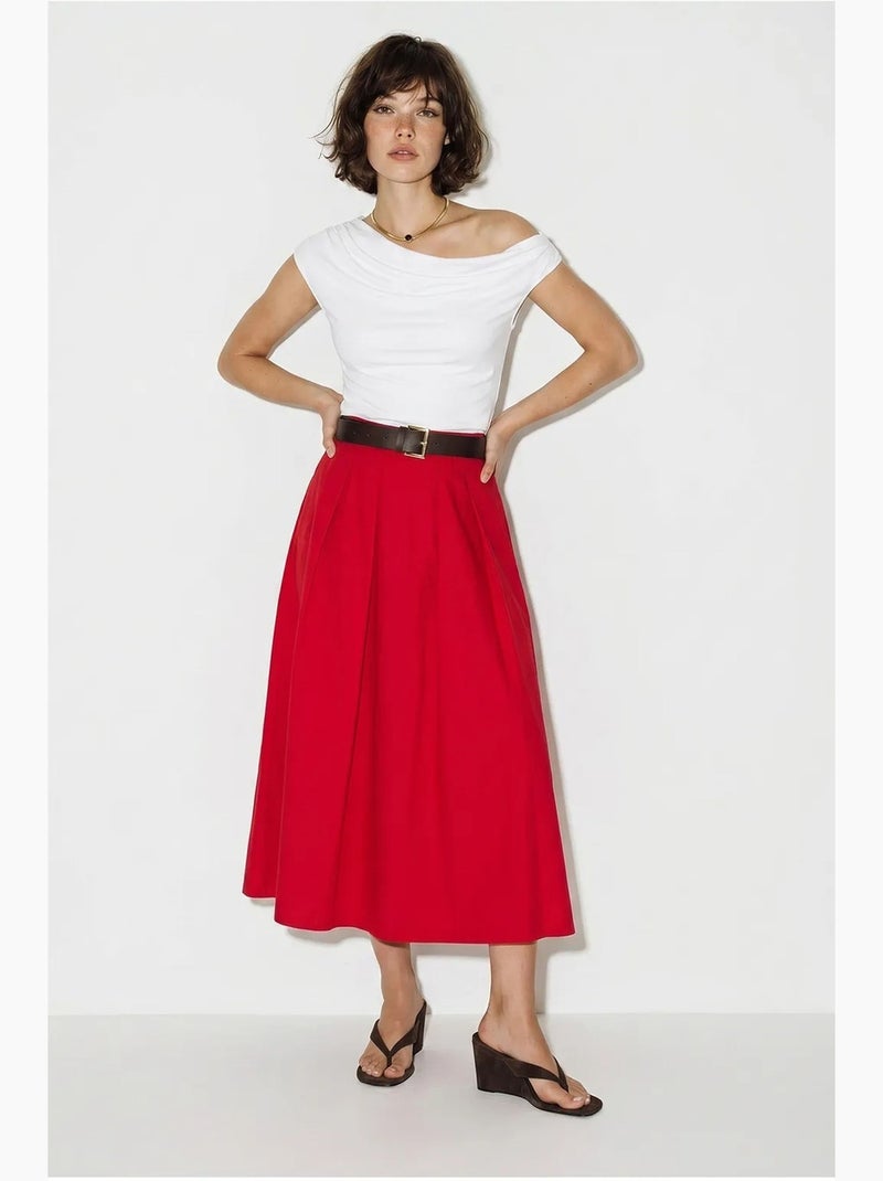 Saia maxi em linha a de cintura alta com cinto lucci Vermelho - Kiabi